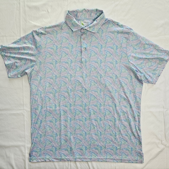 TailorByrd Mens XXL Polo Golf Shirt Purple Green Blue Tropical Leaves Print - Picture 1 of 11